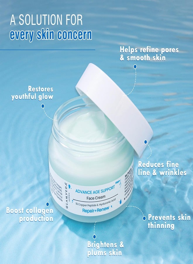 Glamveda 1% Copper Peptide & Hyaluronic Acid Moisturizer Cream- 50g | Reduces Fine Lines & Wrinkles Deep Moisturizing Face Cream | For Men & Women | All Skin Type - Image 3
