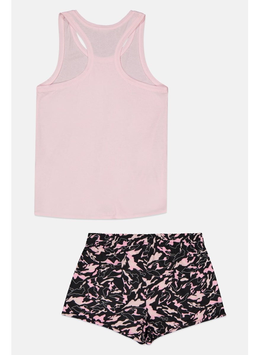 PUMA Kids Girl 2 Piece Sleeveless Top And Shorts Set, Peach  - Image 2