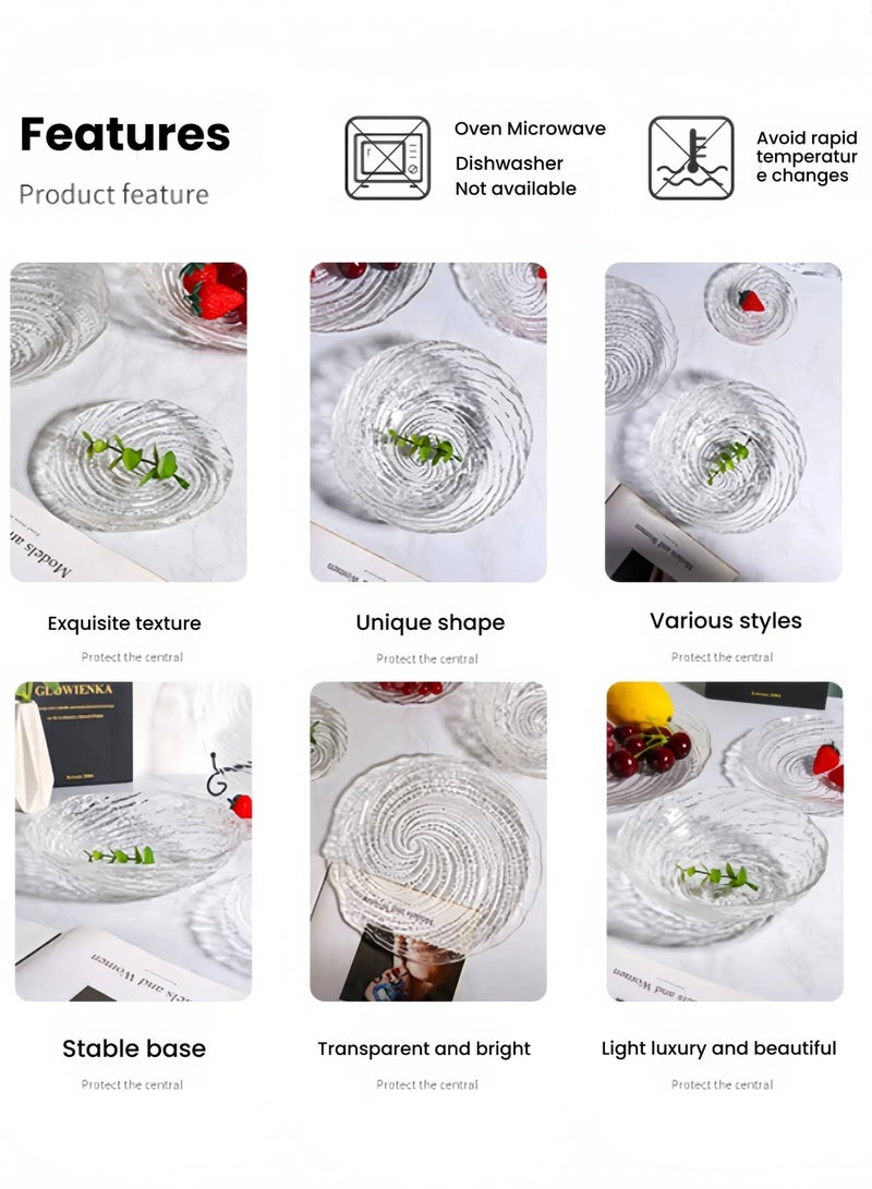 nihao 5-Piece Glass Plates Clear 27*2.7 cm,Lead-free Crystal Glass, Dessert, Salad, Appetizer Plate, Elegant Textured Glass Design, Stackable Plates For Special Occasion, Dishwasher Safe-Cyclone Style  - Image 5