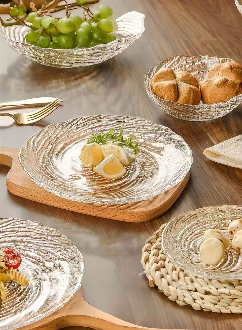 nihao 5-Piece Glass Plates Clear 27*2.7 cm,Lead-free Crystal Glass, Dessert, Salad, Appetizer Plate, Elegant Textured Glass Design, Stackable Plates For Special Occasion, Dishwasher Safe-Cyclone Style  - Image 2