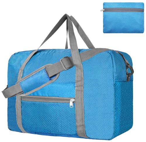 Beurlike For Spirit Airlines Personal Item Bag 18x14x8 Foldable Carry on Bags for Airplanes Travel Duffel Bags for Women and MenBlue With Shoulder Strap - Image 1