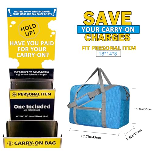 Beurlike For Spirit Airlines Personal Item Bag 18x14x8 Foldable Carry on Bags for Airplanes Travel Duffel Bags for Women and MenBlue With Shoulder Strap - Image 3