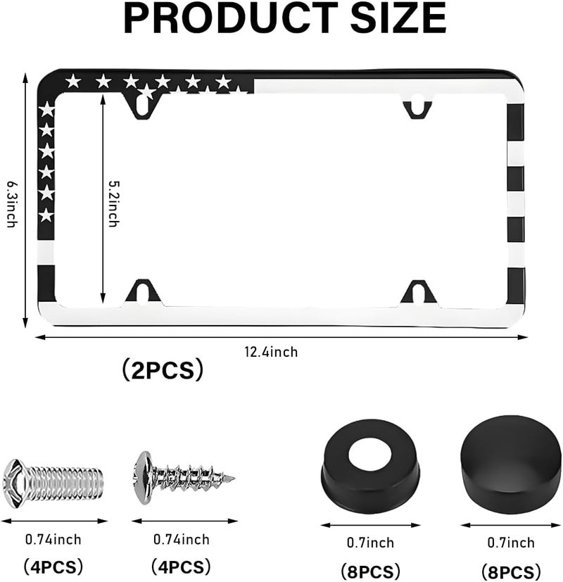 Wevdn 2 PCS American Flag License Plate Frames, Front Rear Patriotic USA Car Plate Frame, Aluminum License Plate Holder with Free Screws Fasteners Caps and Tool, Universal Car Accessory (White) Universal design - Image 2