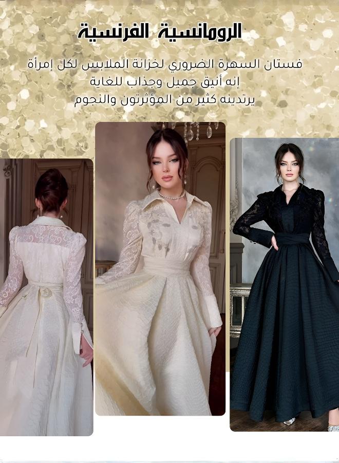 فستان طويل ضيق فرنسي كلاسيكي، تصميم دانتيل يدوي - Image 5