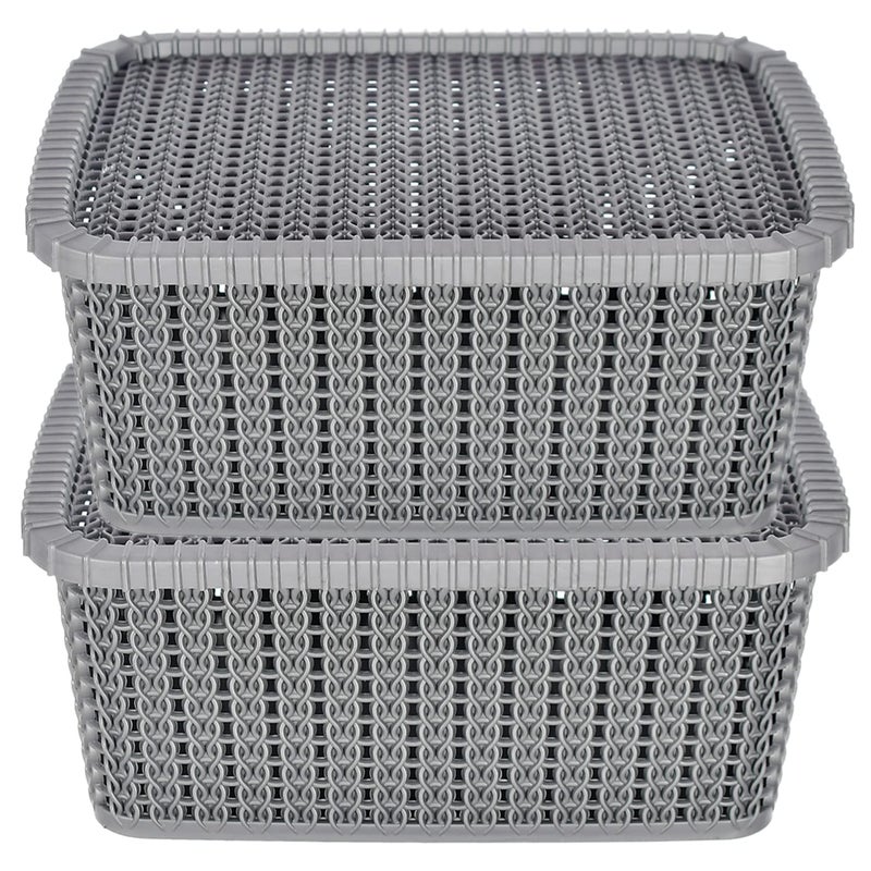 Kuber Industries Multipurposes Large M 20 Plastic Basket, Organizer For Kitchen, Countertops, Cabinets, Bathroom With Lids- Pack of 2 (Grey) -46KM072 - Image 1
