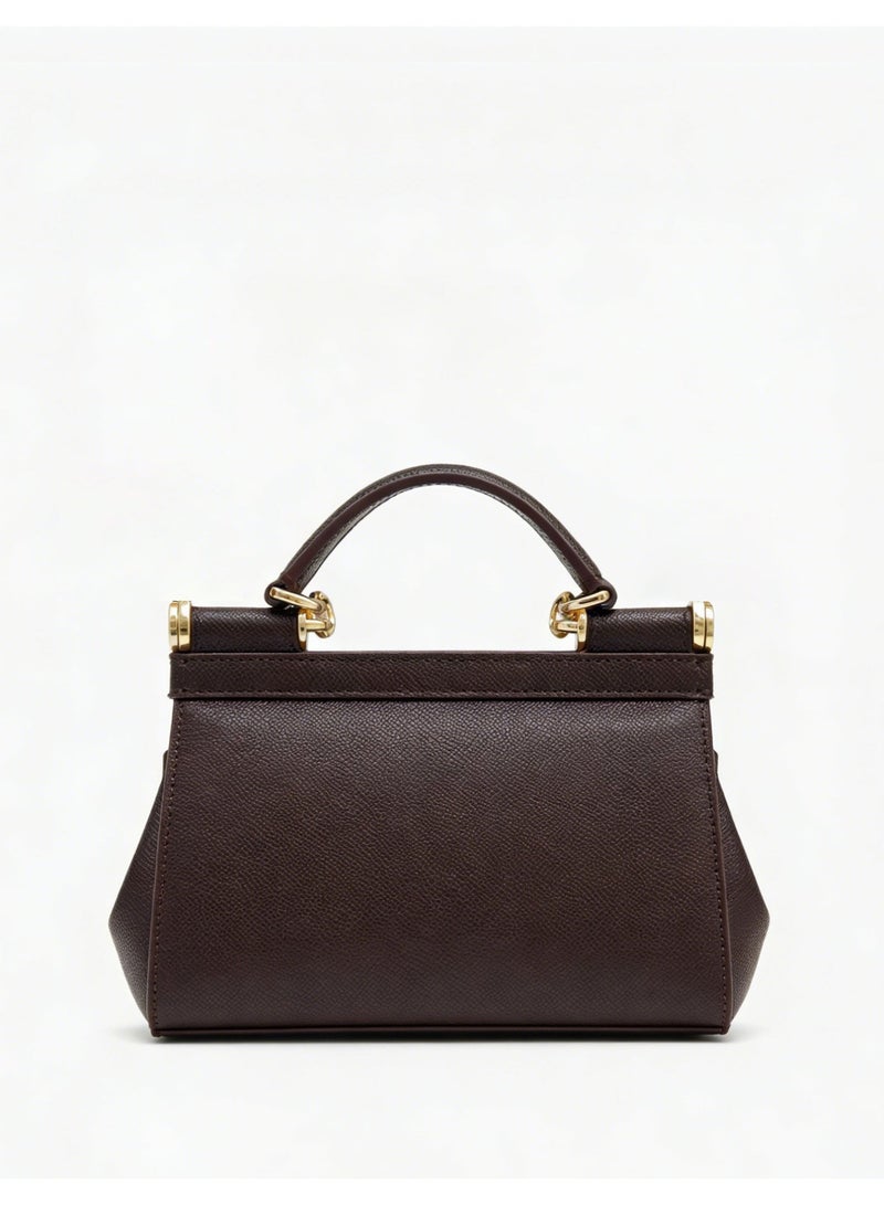 دي آند جي D&G Sicily East West Smooth Leather Top Handbag, Women's Handbag, Women's Shoulder Bag, Women's Crossbody Bag, Women's Travel Bag, Brown Plain weave - Image 4