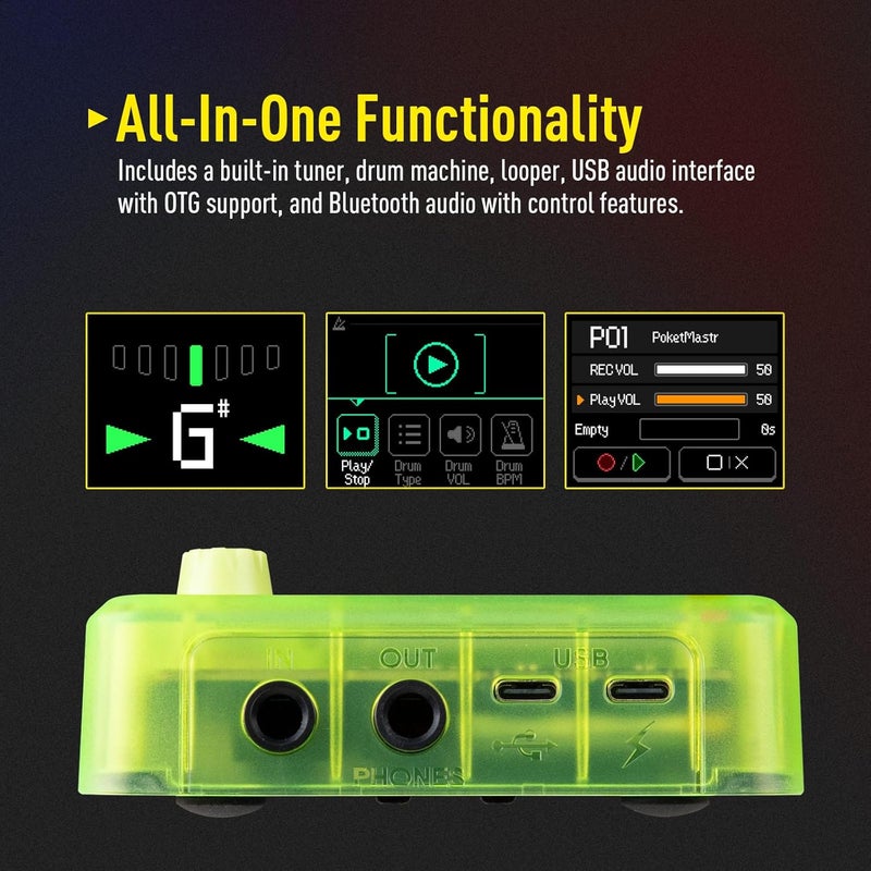 SONICAKE QME-10TGN Pocket Master-Multi Effects Guitar Pedal with 9 Effects Modules 100 Drum Rhythms and Looper 100 Presets 20 Amp/Cab Electric Guitar Effects Processor OTG USB Audio Interface BT - Image 4