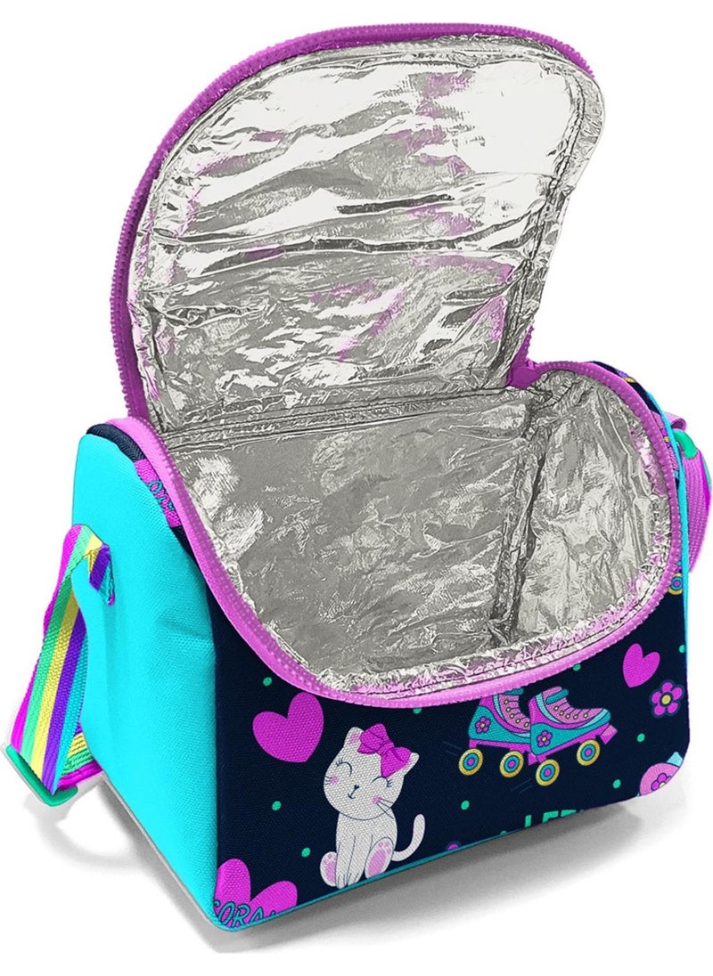 CORAL HIGH Kids Navy Blue Pink Cat Skate Patterned Thermo Lunchbox 11891  - Image 5