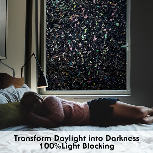 Volcanics Total Blackout Window Privacy Film with Installation Tools Rainbow Room Darkening Black Window Cover Static Cling 100 Light Blocking 354 x 787 Inches - Image 3