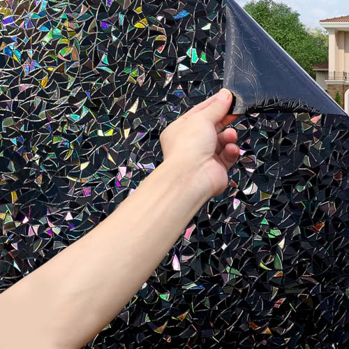 Volcanics Total Blackout Window Privacy Film with Installation Tools Rainbow Room Darkening Black Window Cover Static Cling 100 Light Blocking 354 x 787 Inches - Image 1