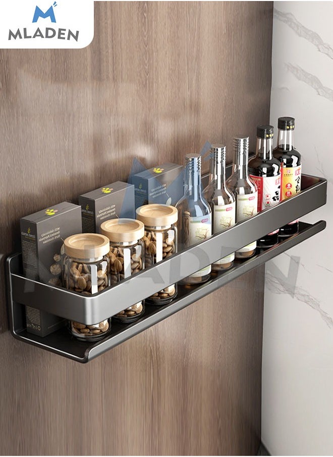 MLADEN - MLADEN 2PC New Adhesive Wall-Mounted Seasoning Rack No Punching Required Stainless Steel Storage Shelves Wall Spice Jar Storage Rack Kitchen Shelves For Kitchen And Bathroom 50cm Grey - Image 1