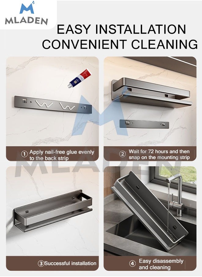 MLADEN - MLADEN 2PC New Adhesive Wall-Mounted Seasoning Rack No Punching Required Stainless Steel Storage Shelves Wall Spice Jar Storage Rack Kitchen Shelves For Kitchen And Bathroom 50cm Grey - Image 1
