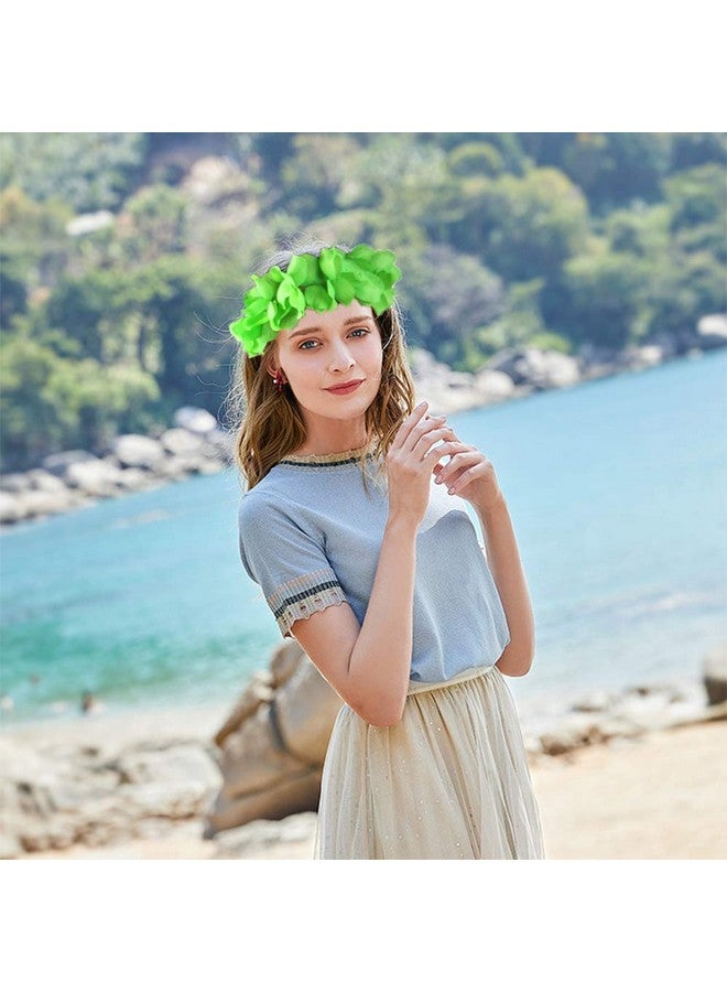 CBLUO Hawaiian Leis Flower Headband Wristbands Tropical Hawaii Luau Necklace Bracelets Hair Hoops Wreath Women Headpiece Hair Bands Cosplay Costume Summer Beach Vacation Pool Party Decoration Green - Image 2