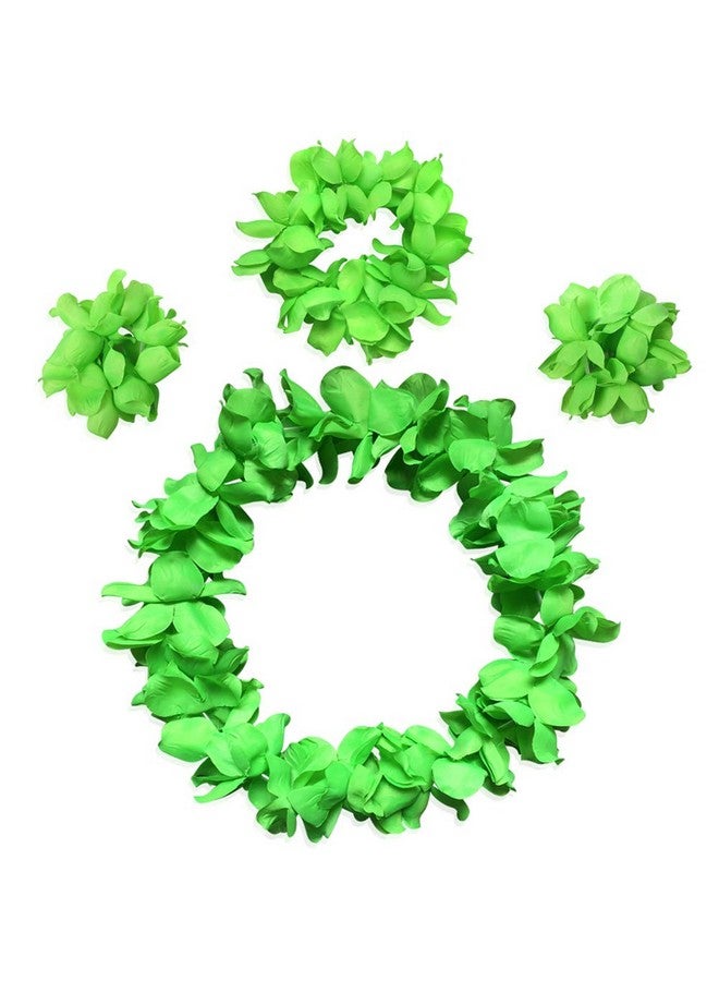CBLUO Hawaiian Leis Flower Headband Wristbands Tropical Hawaii Luau Necklace Bracelets Hair Hoops Wreath Women Headpiece Hair Bands Cosplay Costume Summer Beach Vacation Pool Party Decoration Green - Image 1