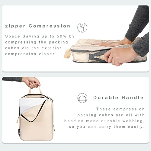 BAGAIL 6 Set Ultralight Compression Packing Cubes Packing Organizer for Travel Accessories Luggage Suitcase Backpack(70D Beige) - Image 3