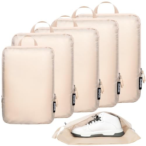 BAGAIL 6 Set Ultralight Compression Packing Cubes Packing Organizer for Travel Accessories Luggage Suitcase Backpack(70D Beige) - Image 1