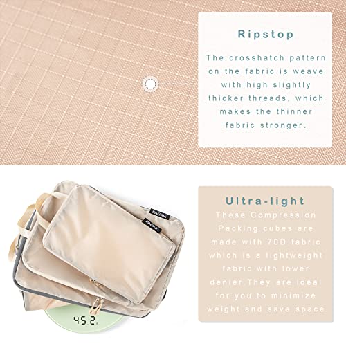 BAGAIL 6 Set Ultralight Compression Packing Cubes Packing Organizer for Travel Accessories Luggage Suitcase Backpack(70D Beige) - Image 4