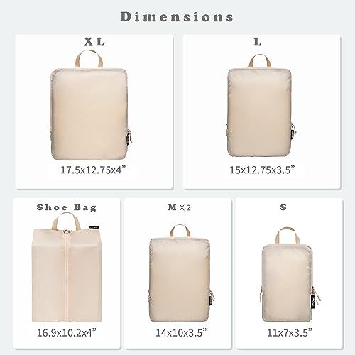 BAGAIL 6 Set Ultralight Compression Packing Cubes Packing Organizer for Travel Accessories Luggage Suitcase Backpack(70D Beige) - Image 2