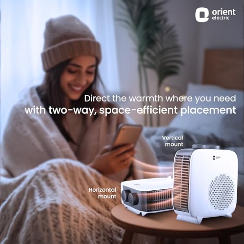 Orient Electric Glint Room Heater for Home | Dual Heating Mode (1000/2000 Watts) | Overheat Protection | Dual Placement | 5 Level Safety Protection | Electric Fan Heater for Winter | Pack of 1 - White - Image 2