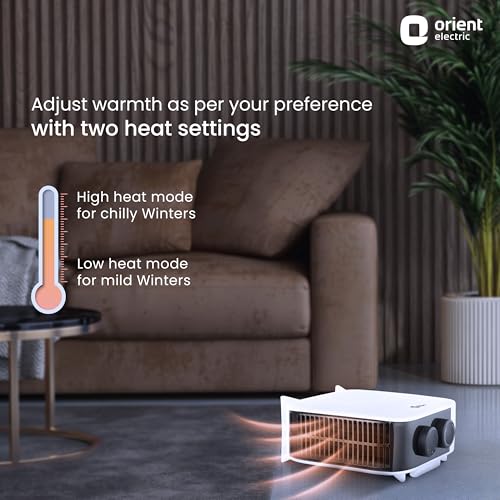 Orient Electric Glint Room Heater for Home | Dual Heating Mode (1000/2000 Watts) | Overheat Protection | Dual Placement | 5 Level Safety Protection | Electric Fan Heater for Winter | Pack of 1 - White - Image 5
