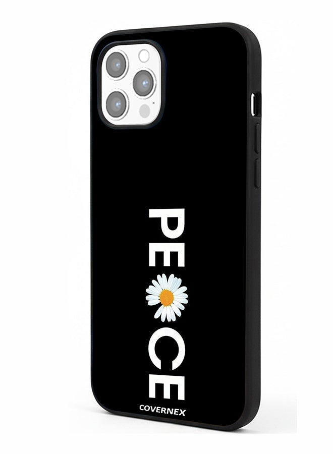 Covernex Apple iPhone 12 Pro Max Protective Case Cover Printed Featuring Minimalist PEACE with Daisy Graphic - Image 1