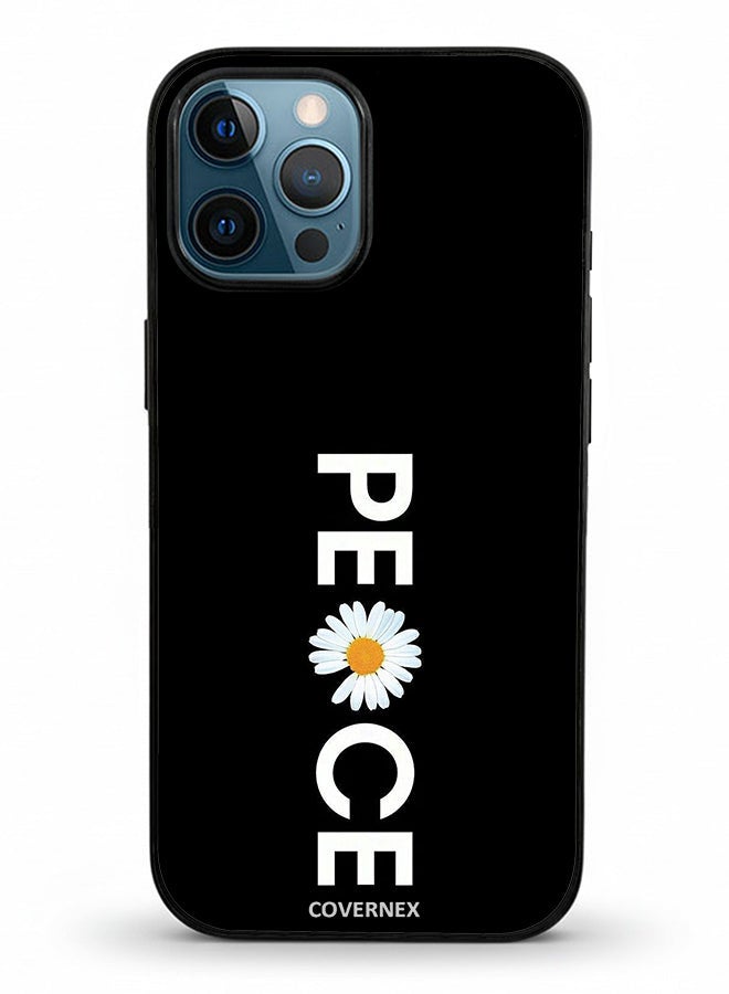 Covernex Apple iPhone 12 Pro Max Protective Case Cover Printed Featuring Minimalist PEACE with Daisy Graphic - Image 2