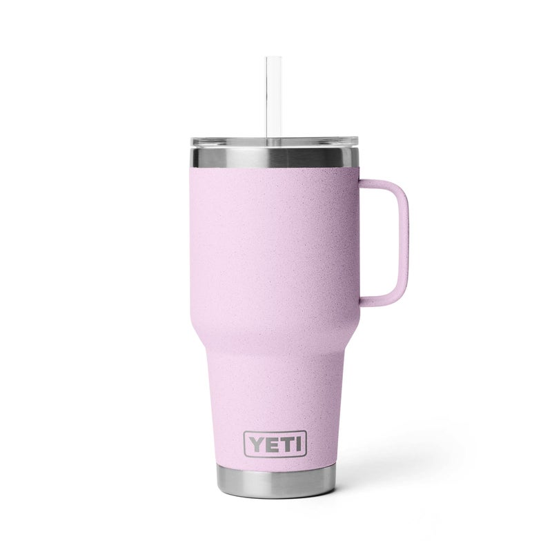 YETI Rambler 35 oz Tumbler with Handle and Straw Lid, Travel Mug Water Tumbler, Vacuum Insulated Cup with Handle, Stainless Steel, Cherry Blossom - Textured - Image 1