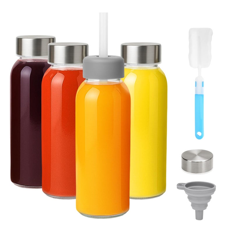 Zukro Glass Juice Bottles with Stainless Steel Lids 105 oz Airtight 4 Pack Leak Proof Reusable Small Clear Jar With Straw for Juicing Water Smoothie Homemade Drinks Fridge Safe BPA Free - Image 2