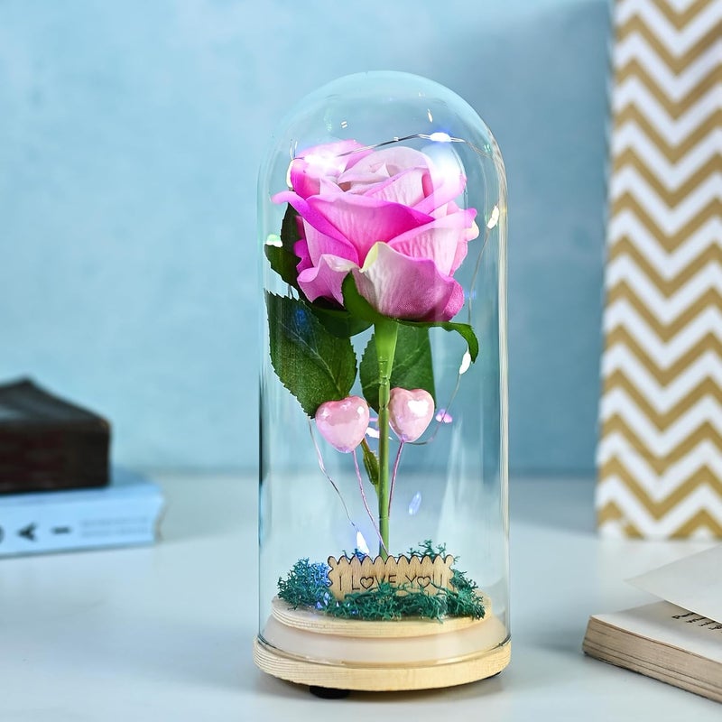 HindCraft HindCraft Birthday Gift for Husband Preserved Pink Rose in Glass Dome with LED Light A Timeless Romantic Gift and Decorative Piece for Special Occasions Like Valentines Day and Anniversaries - Image 1