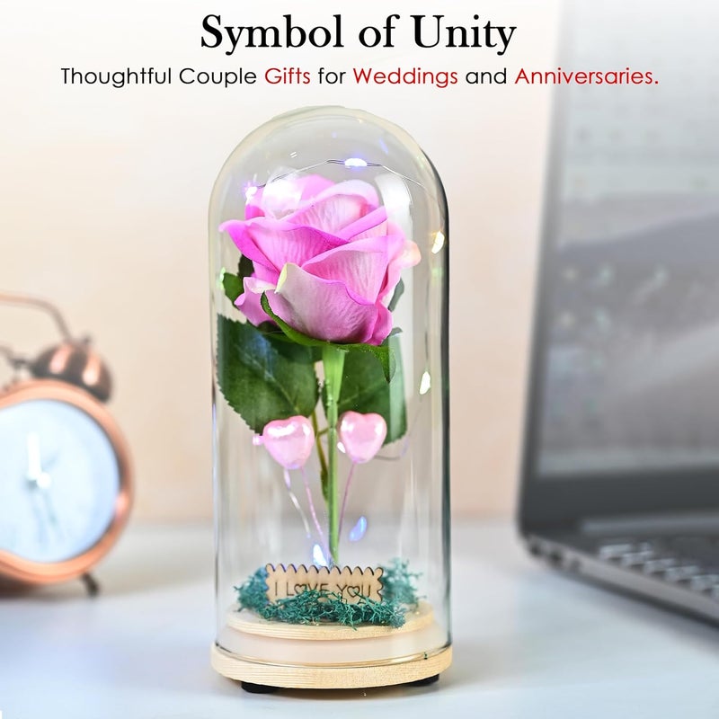 HindCraft HindCraft Birthday Gift for Husband Preserved Pink Rose in Glass Dome with LED Light A Timeless Romantic Gift and Decorative Piece for Special Occasions Like Valentines Day and Anniversaries - Image 4