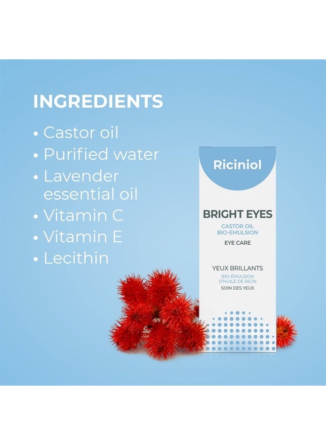 Riciniol Bright Eyes - Bio-Adnvanced Castor Oil Eye Skin Care Enriched with Vitamins C, E and Lavender Essential Oil, Under Eye and Dark Circle Treatment, Eyelash & Eyebrow Rejuvinating Growth Oil, Hy - Image 1
