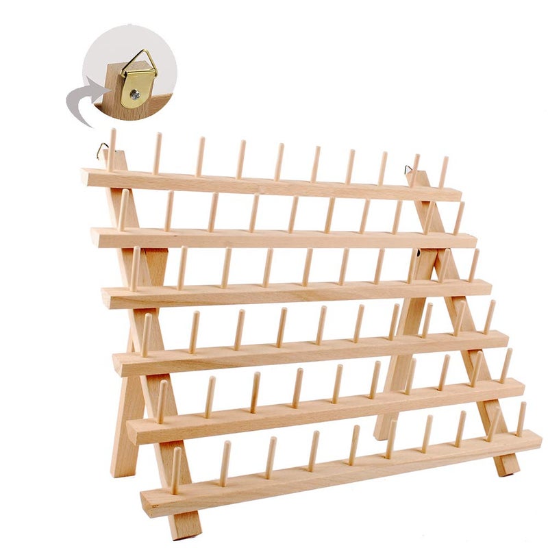 NW 60-Spools Wooden Thread Holder Sewing and Embroidery Thread Rack and Organizer Thread Rack for Sewing with Hanging Hooks - Image 5