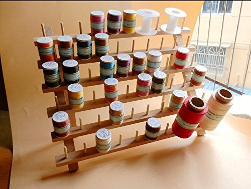 NW 60-Spools Wooden Thread Holder Sewing and Embroidery Thread Rack and Organizer Thread Rack for Sewing with Hanging Hooks - Image 3