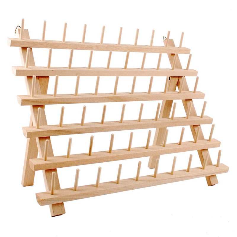 NW 60-Spools Wooden Thread Holder Sewing and Embroidery Thread Rack and Organizer Thread Rack for Sewing with Hanging Hooks - Image 1