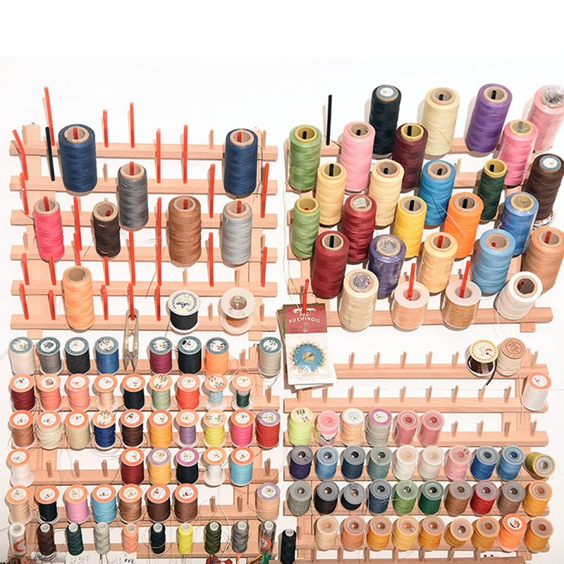 NW 60-Spools Wooden Thread Holder Sewing and Embroidery Thread Rack and Organizer Thread Rack for Sewing with Hanging Hooks - Image 4