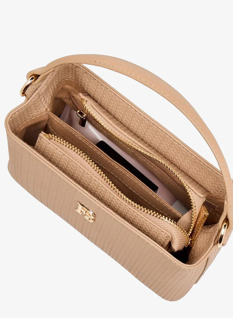 Flora Bella By Shoexpress BEIGE Textured Crossbody Bag with Detachable Chain Strap for Women | Best Price UAE
