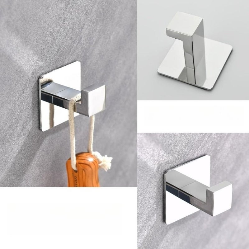 Chrome Self Adhesive Towel Hook Hanger No Drilling Easy Installation Black - Image 2