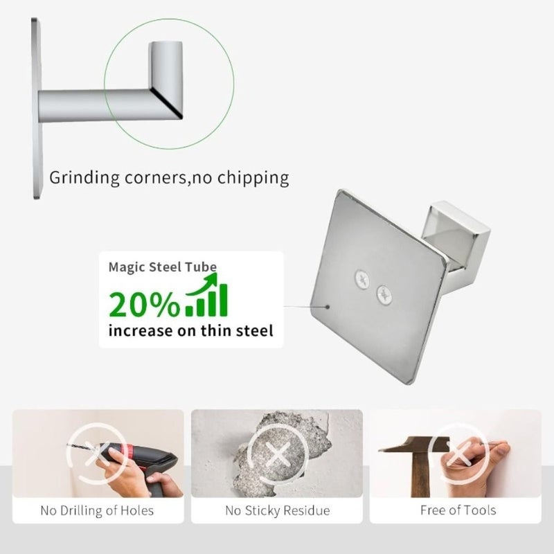 Chrome Self Adhesive Towel Hook Hanger No Drilling Easy Installation Black - Image 5