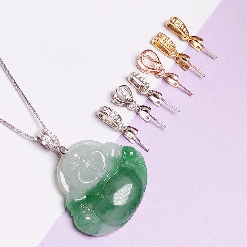 Melon Buckle S925 Sterling Silver Jade Pendant Clip Buckle Guanyin Silver Buckle Head Oblique Hole Necklace Buckle Pendant Jade Buddha Male Needle Buckle - Image 2