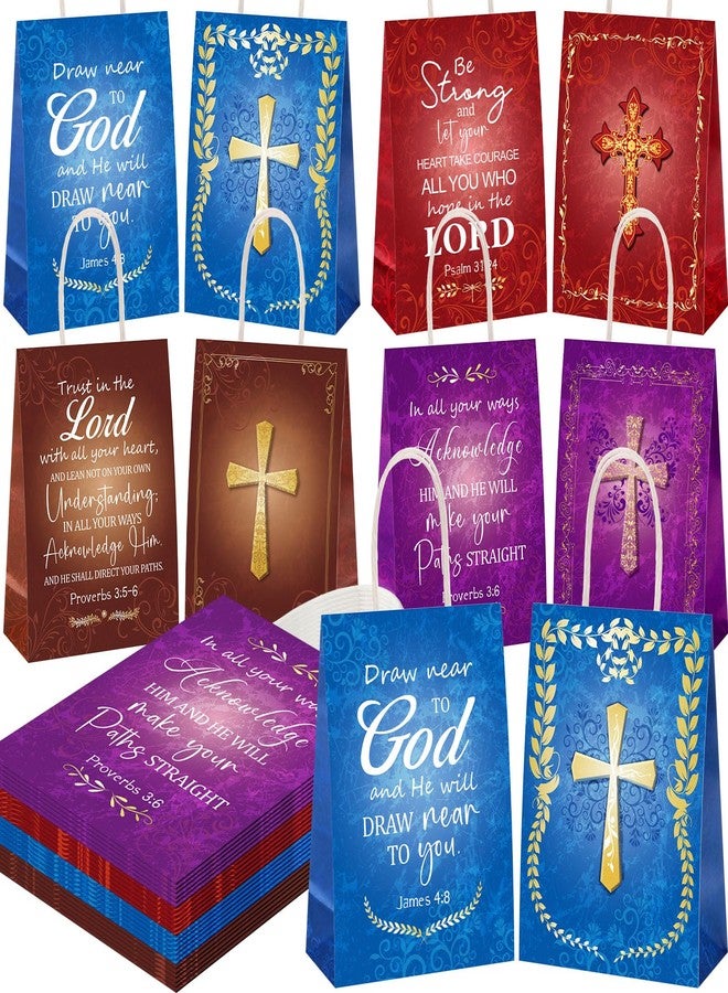 Sinload 24 Pcs Church Fathers Day Bags Bulk Christian Religious Gift Bags, Paper Cross Bible Verse Scripture Bag Welcome to Our Church Bible Bag for Men Dad Pastor Birthday Baptism Party Favors - Image 1