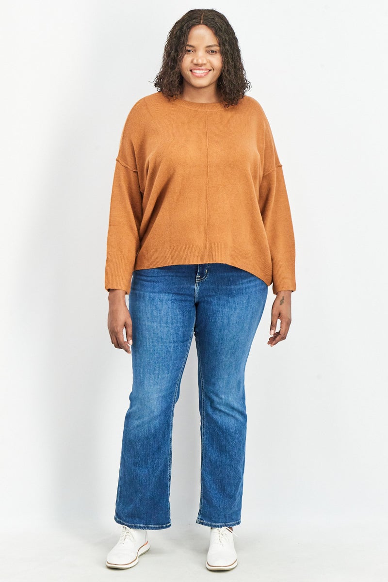VINCE CAMUTO Women Round Neck Long Sleeves Textured Sweater, Brown - Image 4
