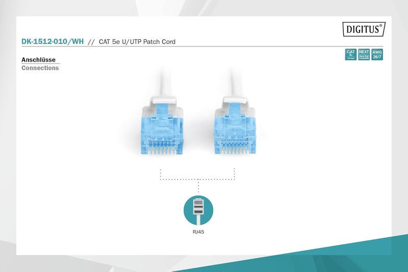 DIGITUS LAN Cable Cat 5e - 1m - CCA Network Cable with RJ45 - U/UTP Unshielded - Compatible with Cat6 & Cat5 - Grey - Image 2