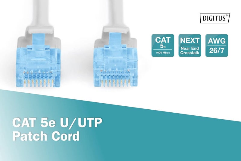 DIGITUS LAN Cable Cat 5e - 1m - CCA Network Cable with RJ45 - U/UTP Unshielded - Compatible with Cat6 & Cat5 - Grey - Image 4