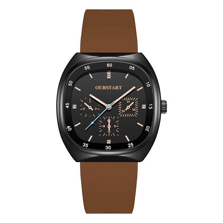 Factory Direct Student Watch Wholesale Leisure Cross-border watch Diamond Quartz Silicone Tape Unisex Watch black-shell brown band
