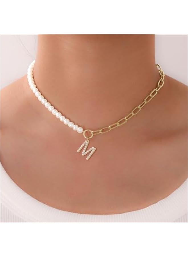 Pearl Initial Necklaces for Women Choker Necklace 14K Gold Plated Paperclip Link Chain Necklace Dainty Pearl Chain for Women Gold Jewelry valentines day gifts for her girlfriend wife - Image 3