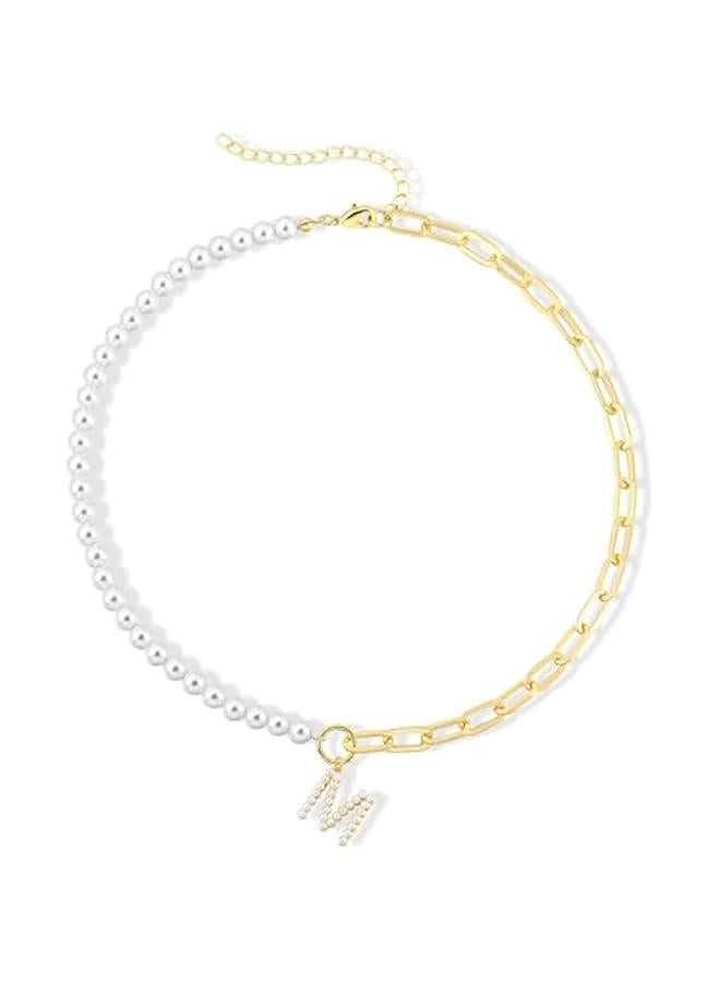 Pearl Initial Necklaces for Women Choker Necklace 14K Gold Plated Paperclip Link Chain Necklace Dainty Pearl Chain for Women Gold Jewelry valentines day gifts for her girlfriend wife - Image 1