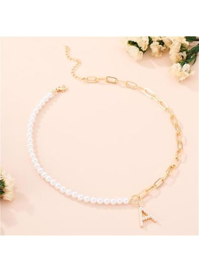 Pearl Initial Necklaces for Women Choker Necklace 14K Gold Plated Paperclip Link Chain Necklace Dainty Pearl Chain for Women Gold Jewelry valentines day gifts for her girlfriend wife - Image 5