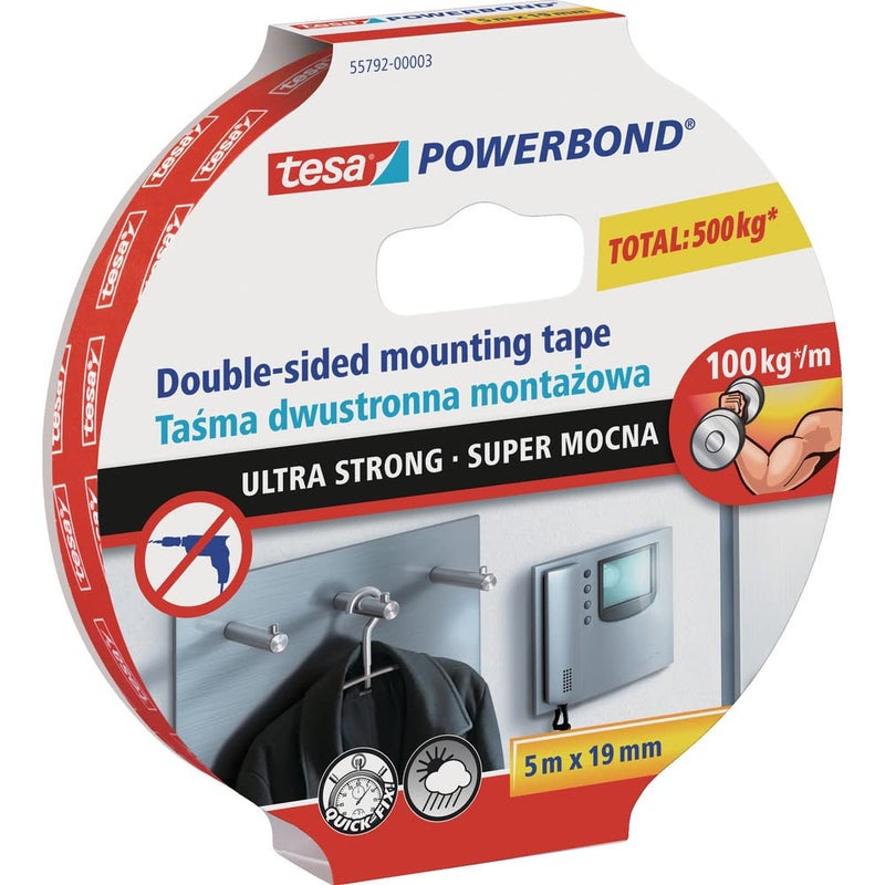 tesa UK Powerbond Ultra Strong DoubleSided Adhesive Tape Mounting Tape  Holds up to 10kg per 10cm Ultras Trong 5m x 19mm