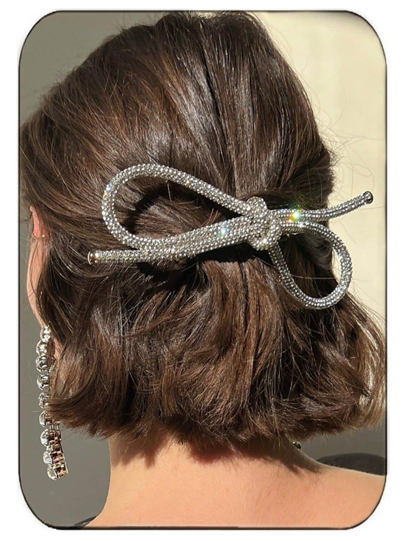 JAKAWIN JAKAWIN Rhinestone Hair Clip Silver Crystal Bowknot Clips for Women FJ010 1 Silver 
