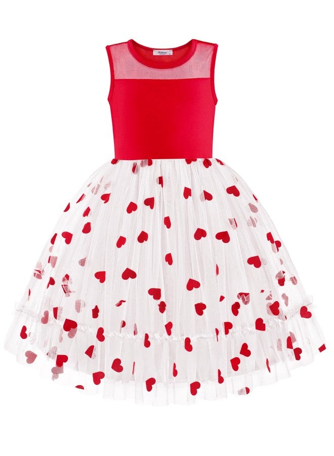 Arshiner Girls Valentines Dress Fancy Cute Birthday Party Red Heart Pattern Tulle Toddler Kids Clothes - Image 1